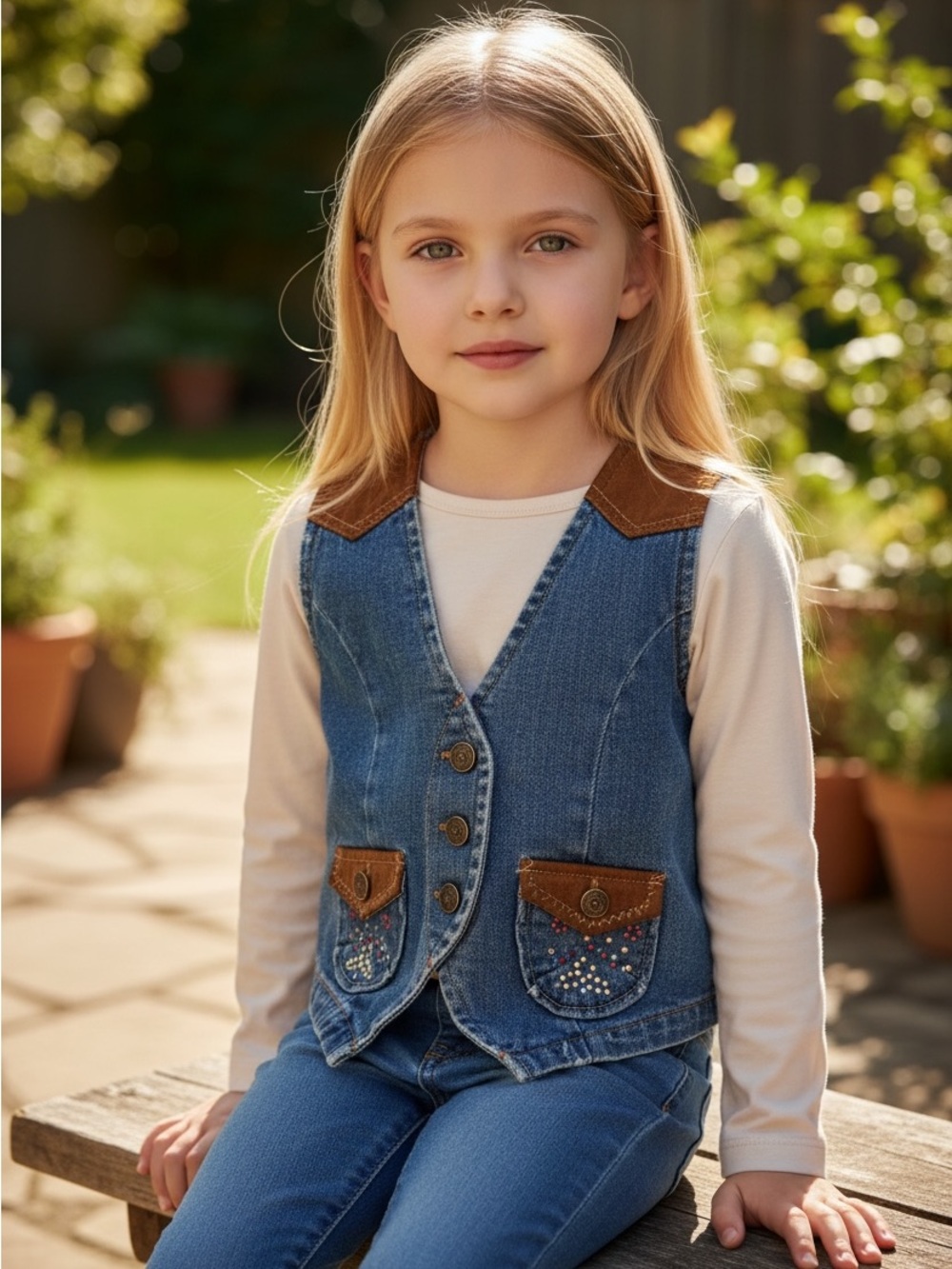 Mary Kate and Ashley Denim vest with Leather Bling & pockets size xs 4/5